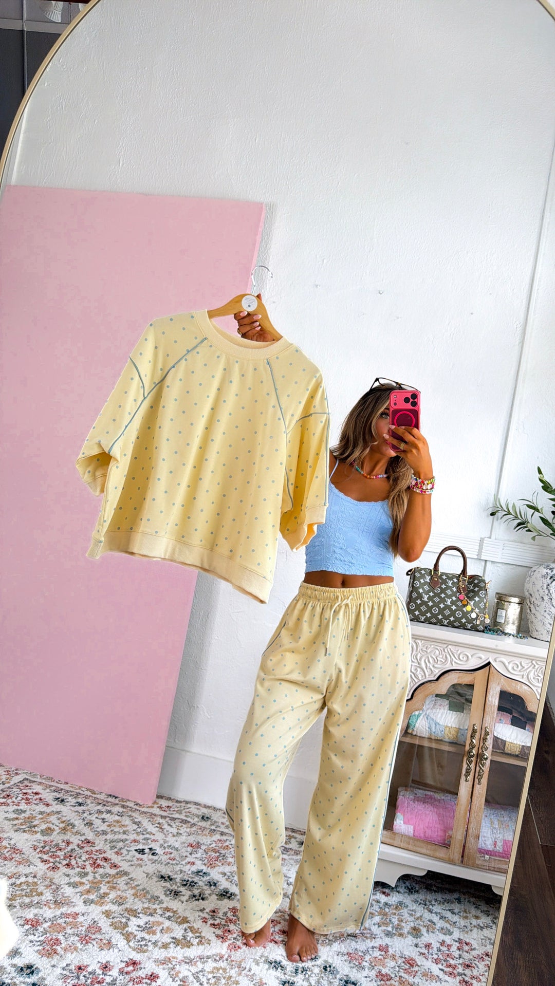 Mini Dot Sweatpants, Butter Yellow/ Lt.Blue