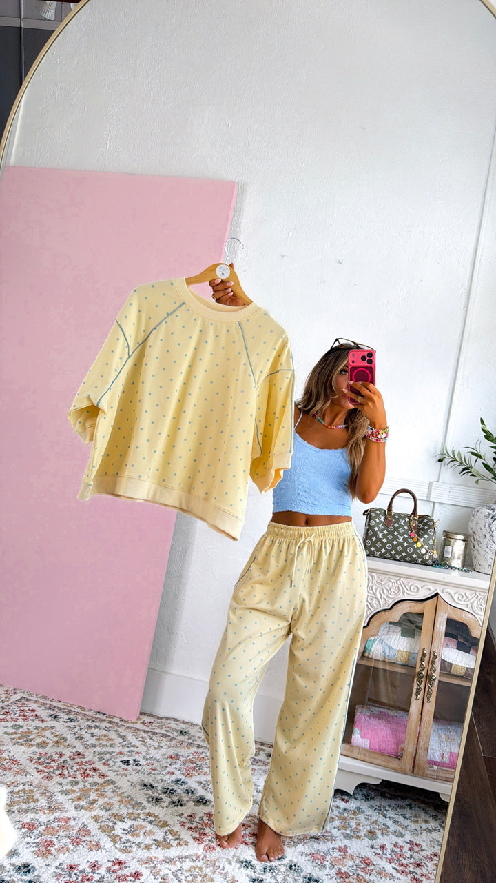 Mini Dot Sweatpants, Butter Yellow/ Lt.Blue