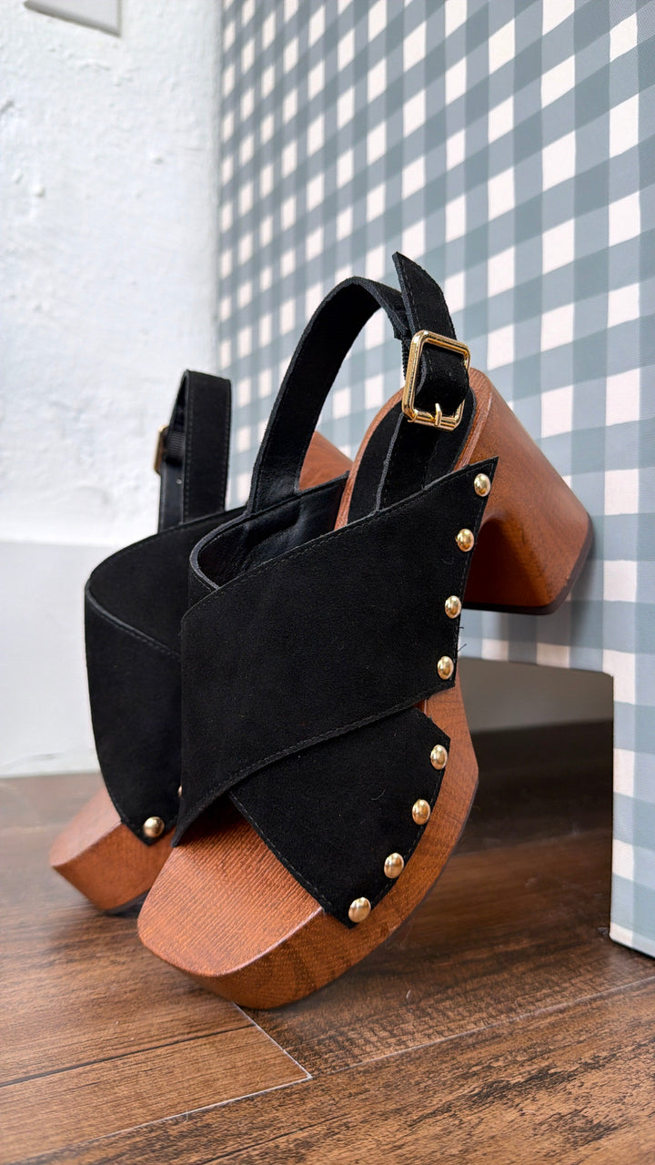 Suede Studded Heel, Black