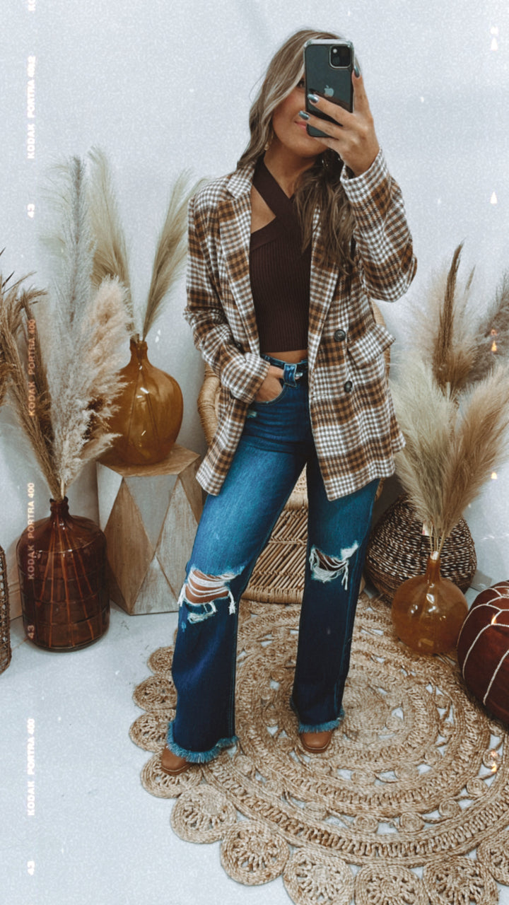 So Chic Plaid Blazer , Brown