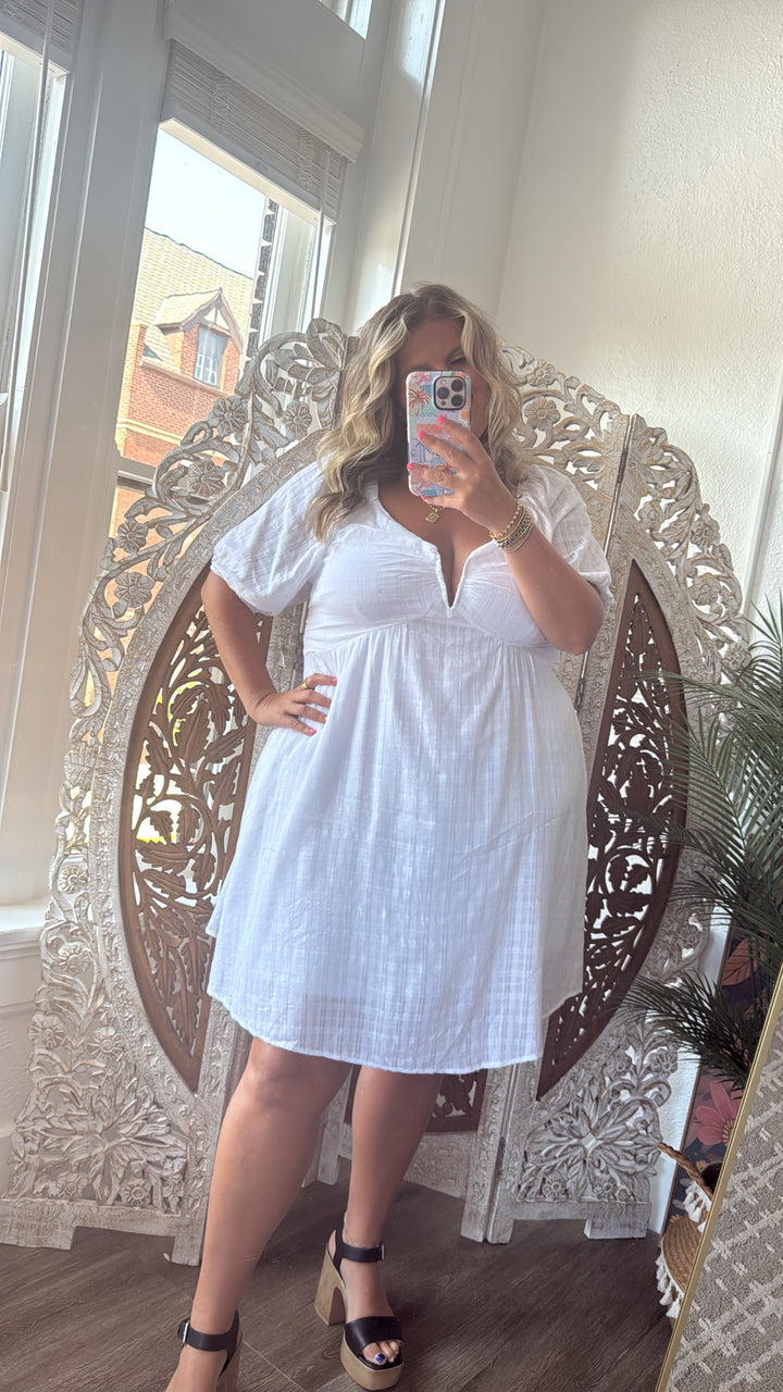 True Beauty Bubble Sleeve Mini Dress, White