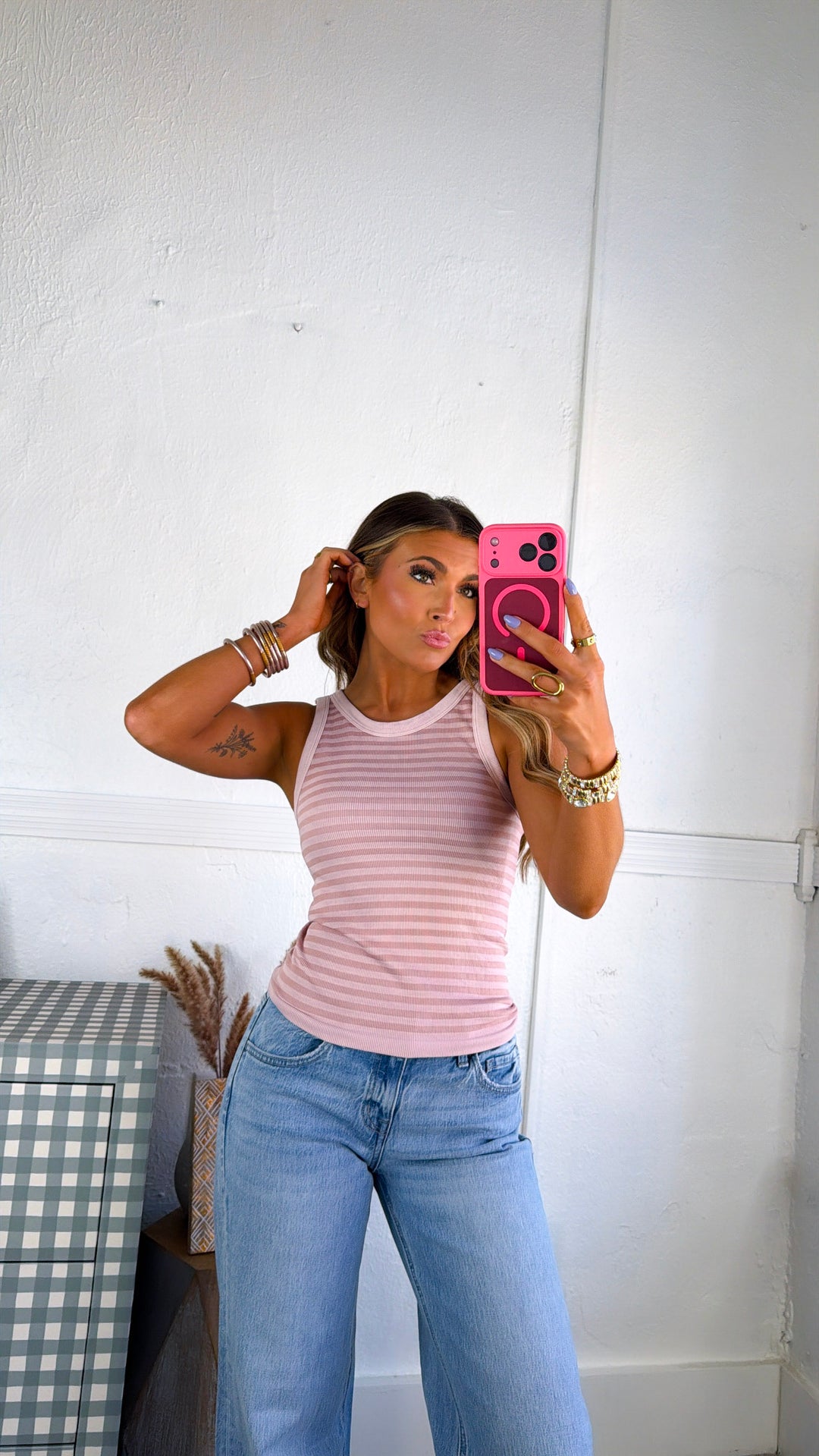 Daily Stripe Tank Top, Pearl Blush