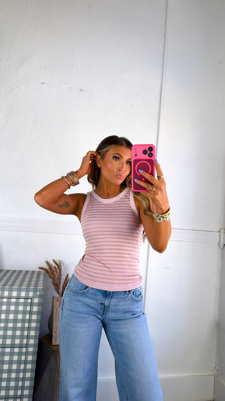 Daily Stripe Tank Top, Pearl Blush