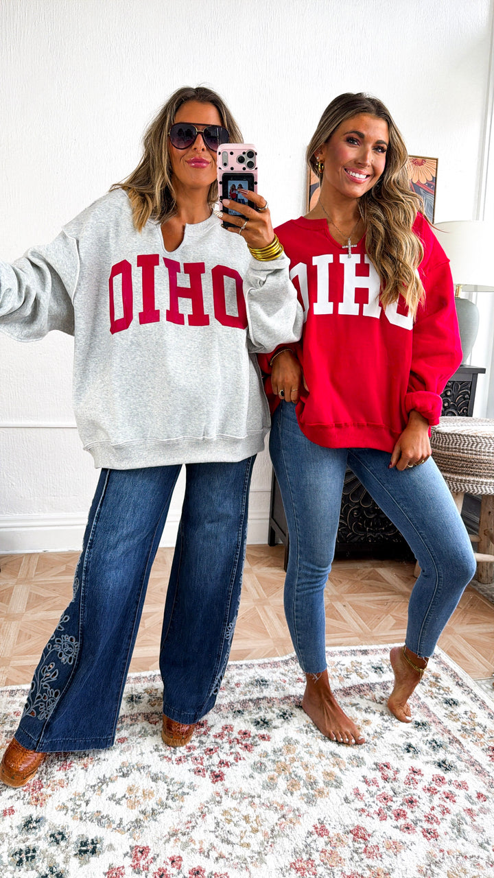 Reversible Split Crewneck, Red/White