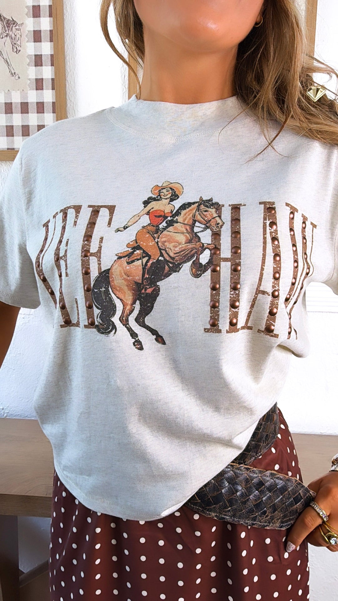 Yee Haw Cowgirl Graphic Tee, Lt.Heather
