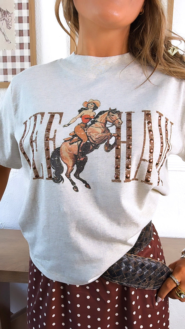 Yee Haw Cowgirl Graphic Tee, Lt.Heather