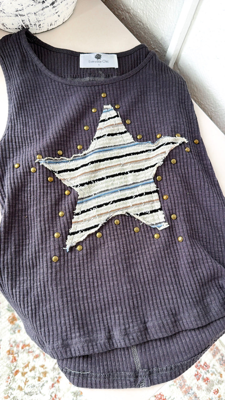 Star Patch Muscle Tee, Charcoal