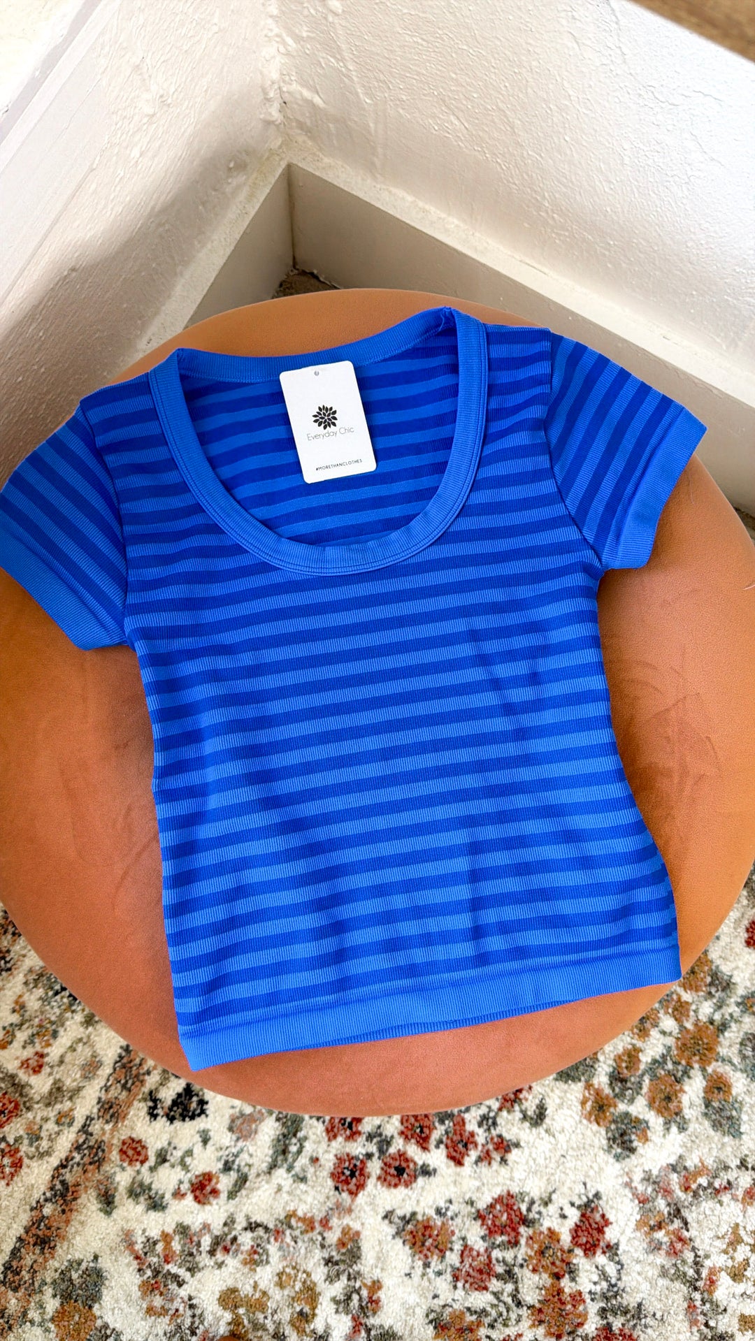 Striped Scoop Neck Top, Royal Blue
