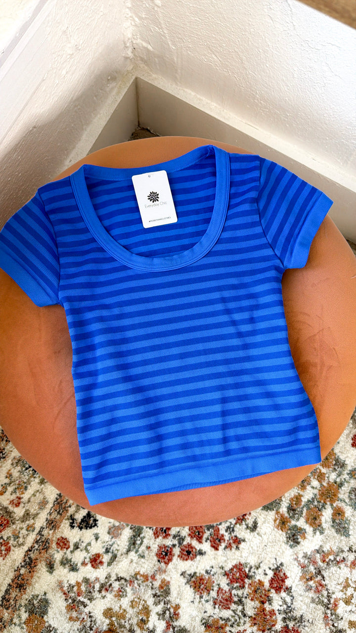 Striped Scoop Neck Top, Royal Blue