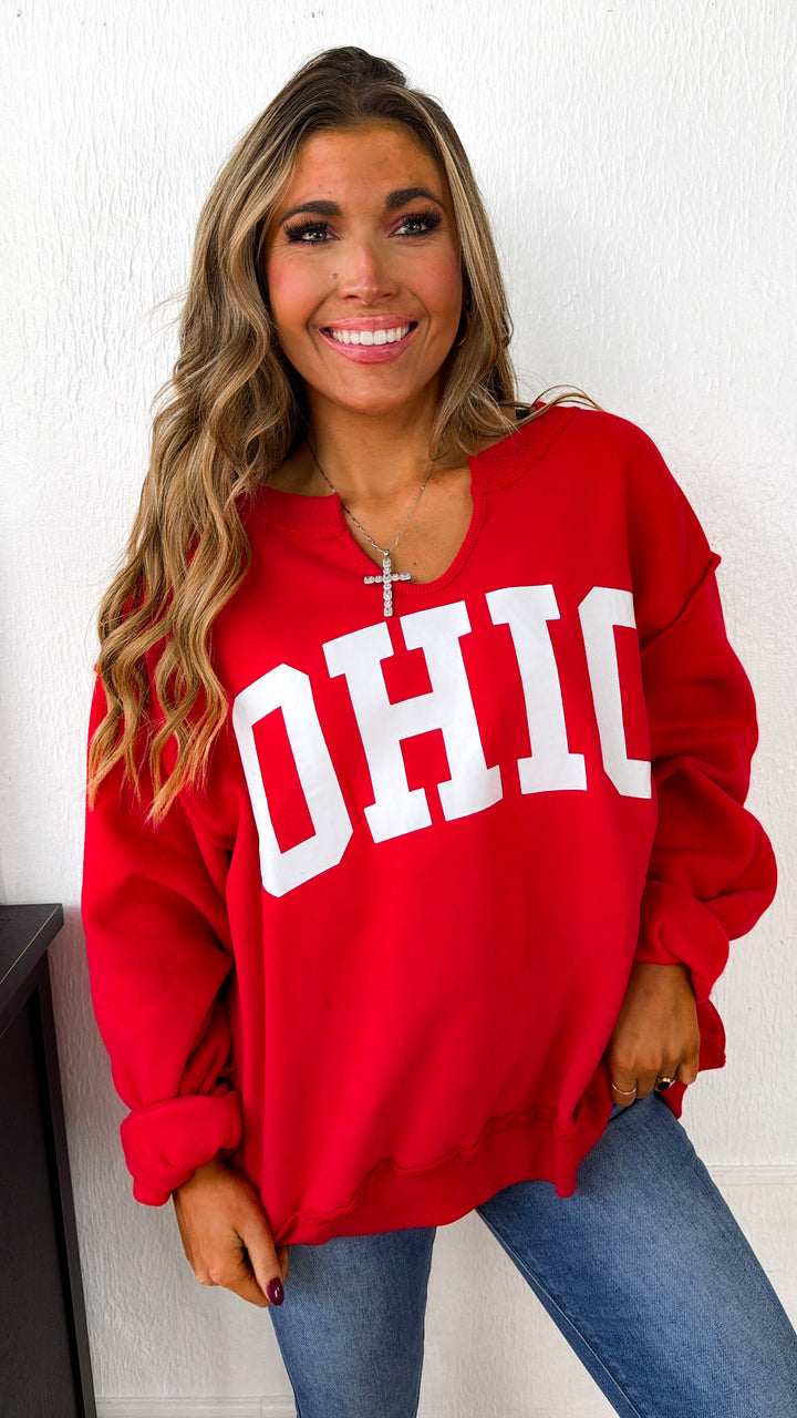 Reversible Split Crewneck, Red/White