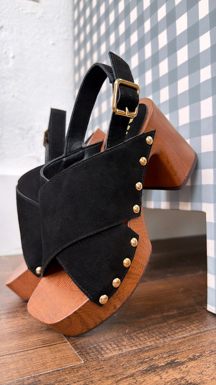 Suede Studded Heel, Black