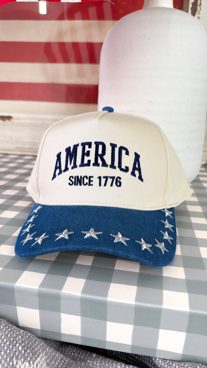 America Embroidered Trucker Hat, Blue/Ivory