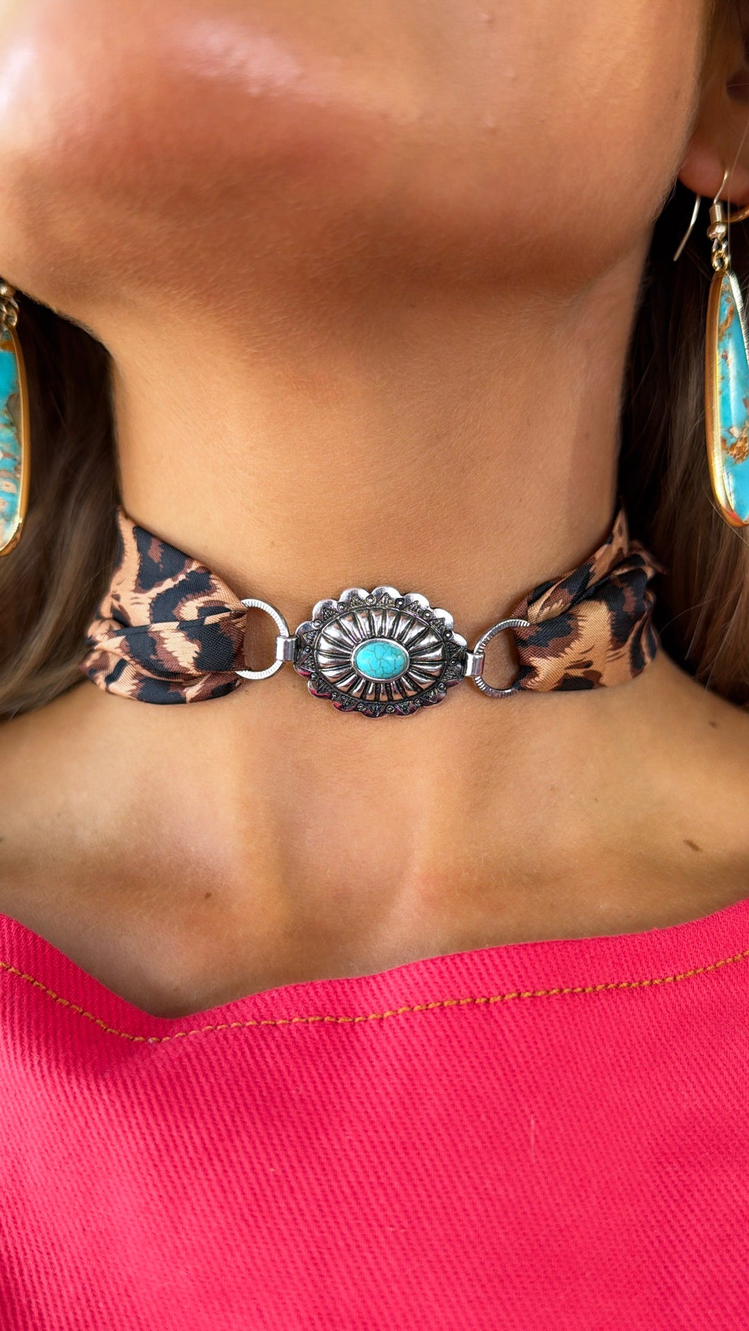 Free Ridin' Bandana Choker, Leopard/ Antique Silver