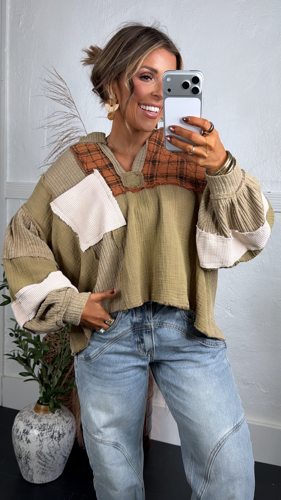 Patchwork Fields Top, Beige