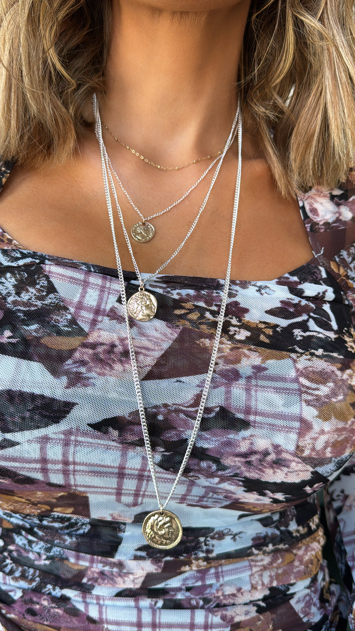 Coin Layered Necklace, Mixed Metal