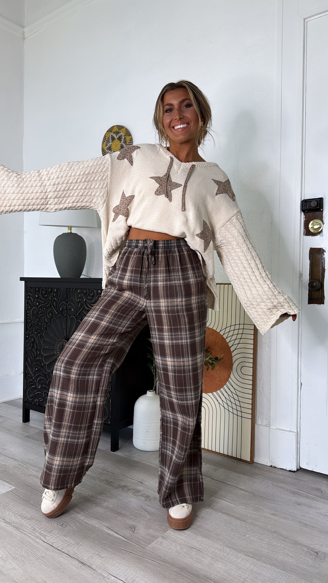 Soft Hazelnut Plaid Pants, Brown