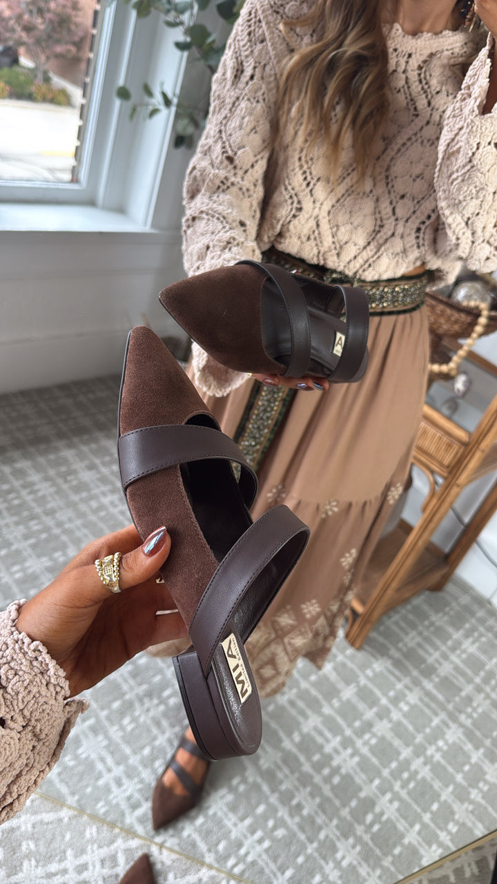 Roasted Almond Suede Mule, Chocolate