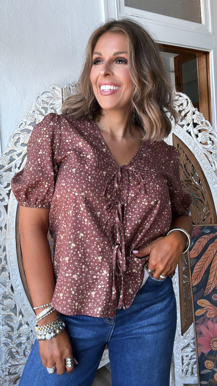 Lois Floral Blouse, Burl Wood