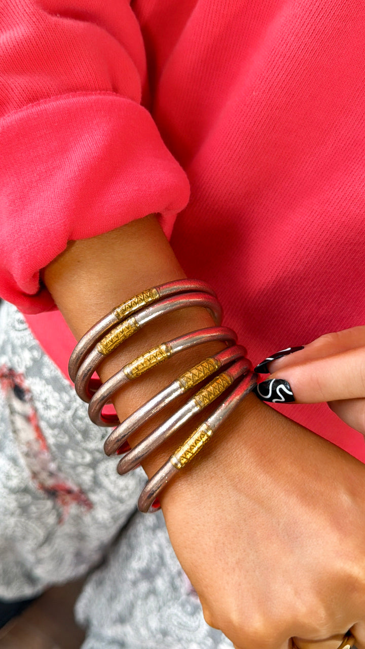 BuDhaGirl: Rose Gold All Weather Bangle (Set of 6)- Serenity Prayer