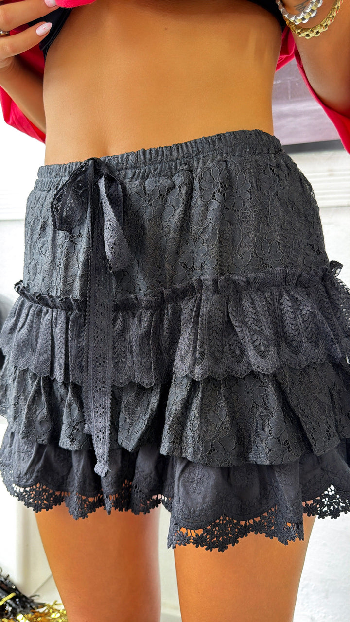 Poppy Lace Tiered Skort, Black