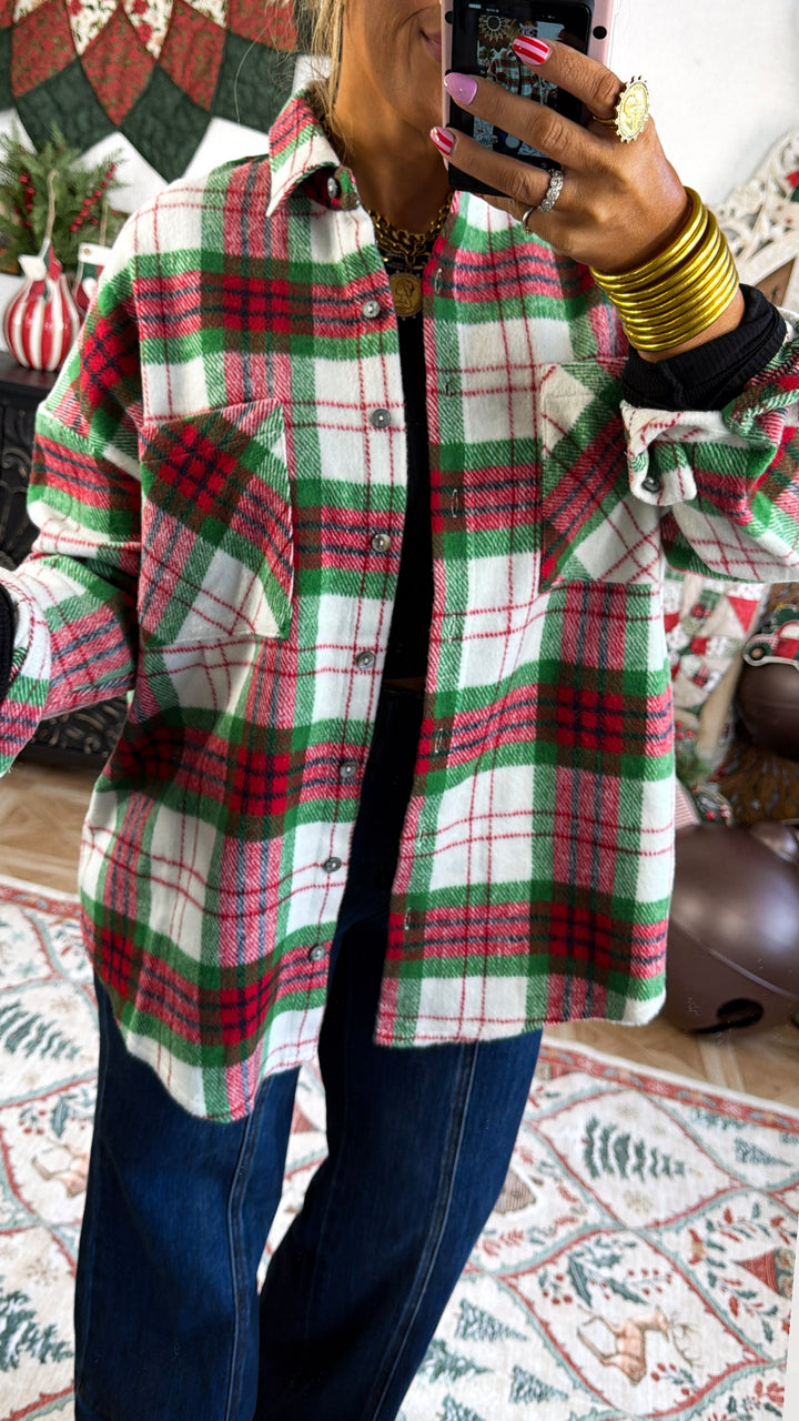 All Season Long Sleeve Plaid Button Down Top, Red/Green