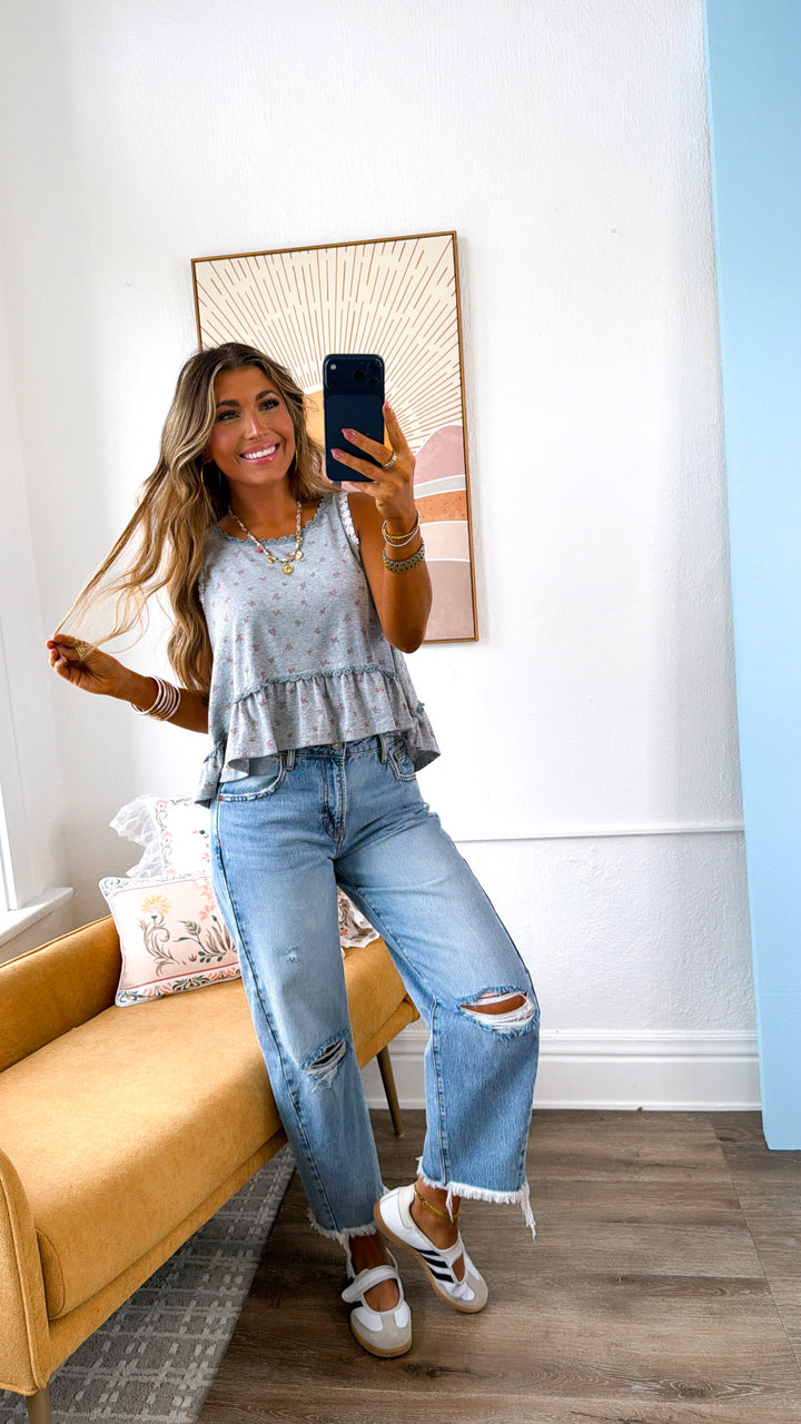 Carolina Floral Tank, Grey Multi