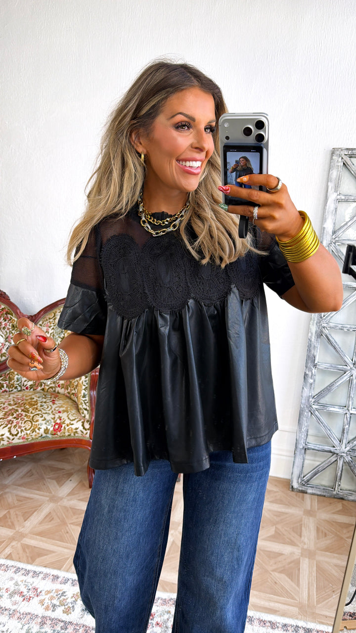 Simply Chic Leather Blouse, Black