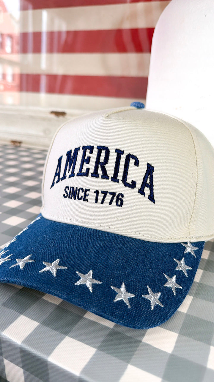 America Embroidered Trucker Hat, Blue/Ivory