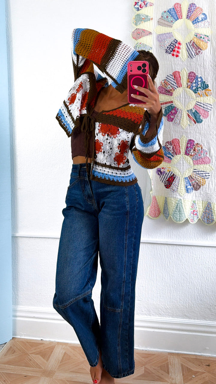 Ocean Stitch Knit Cardigan, Orange Multi