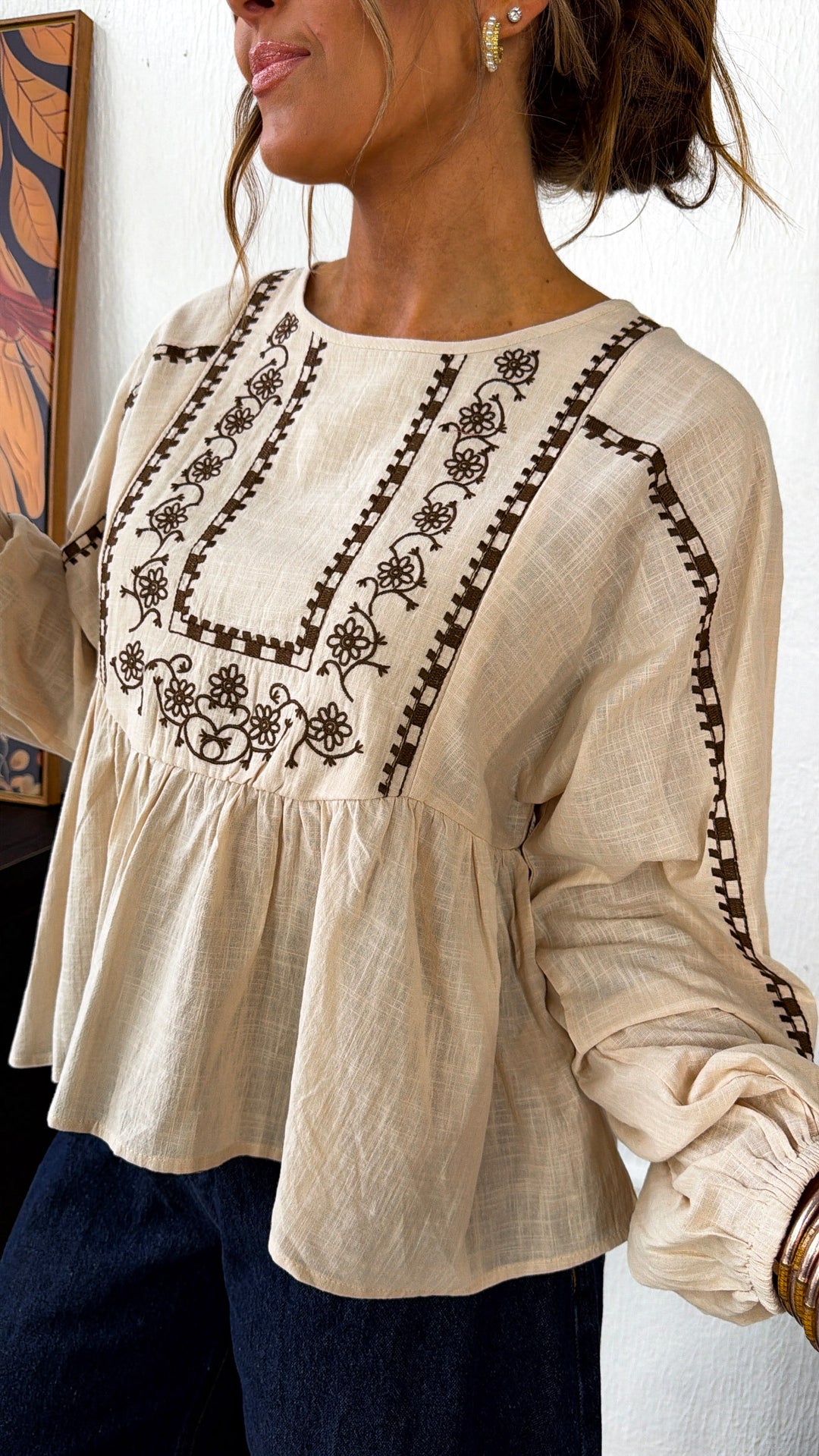 Genevieve Embroidered Blouse, Oatmeal