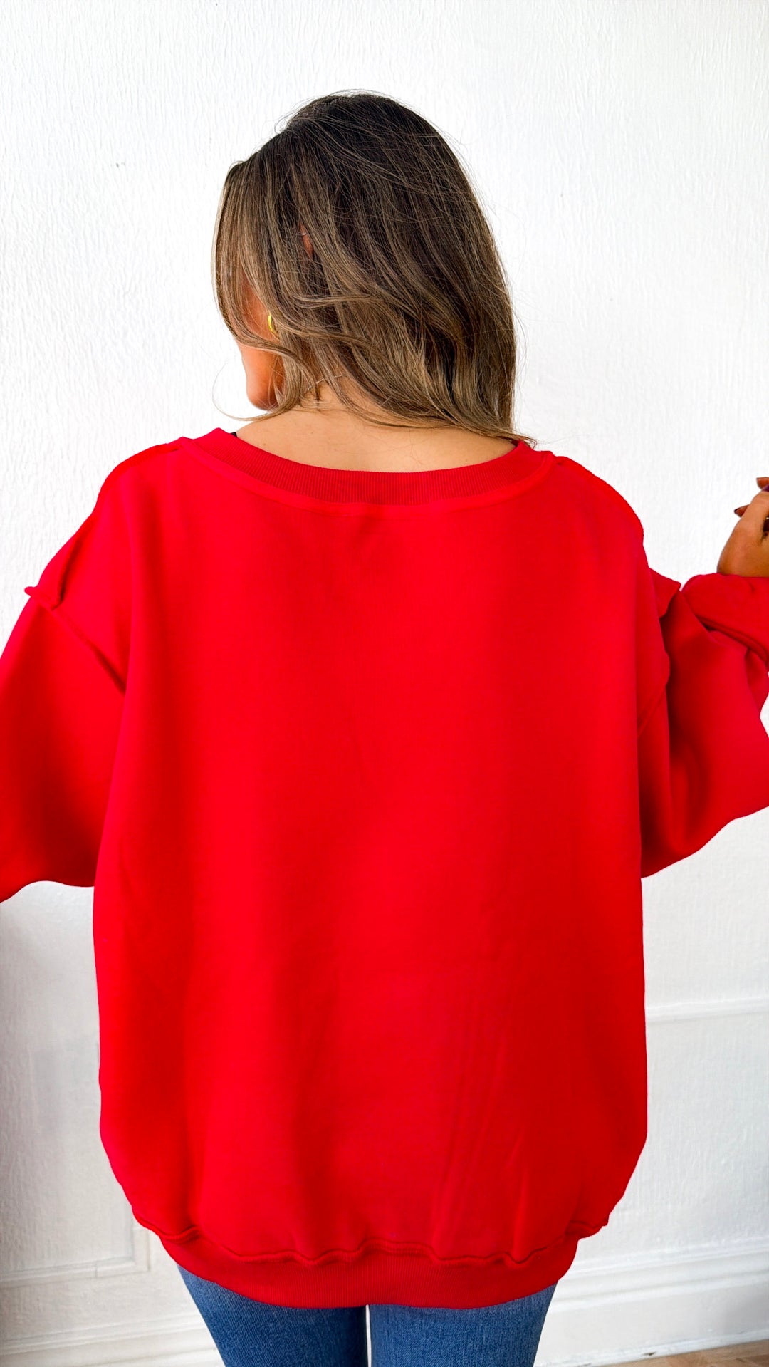 Reversible Split Crewneck, Red/White