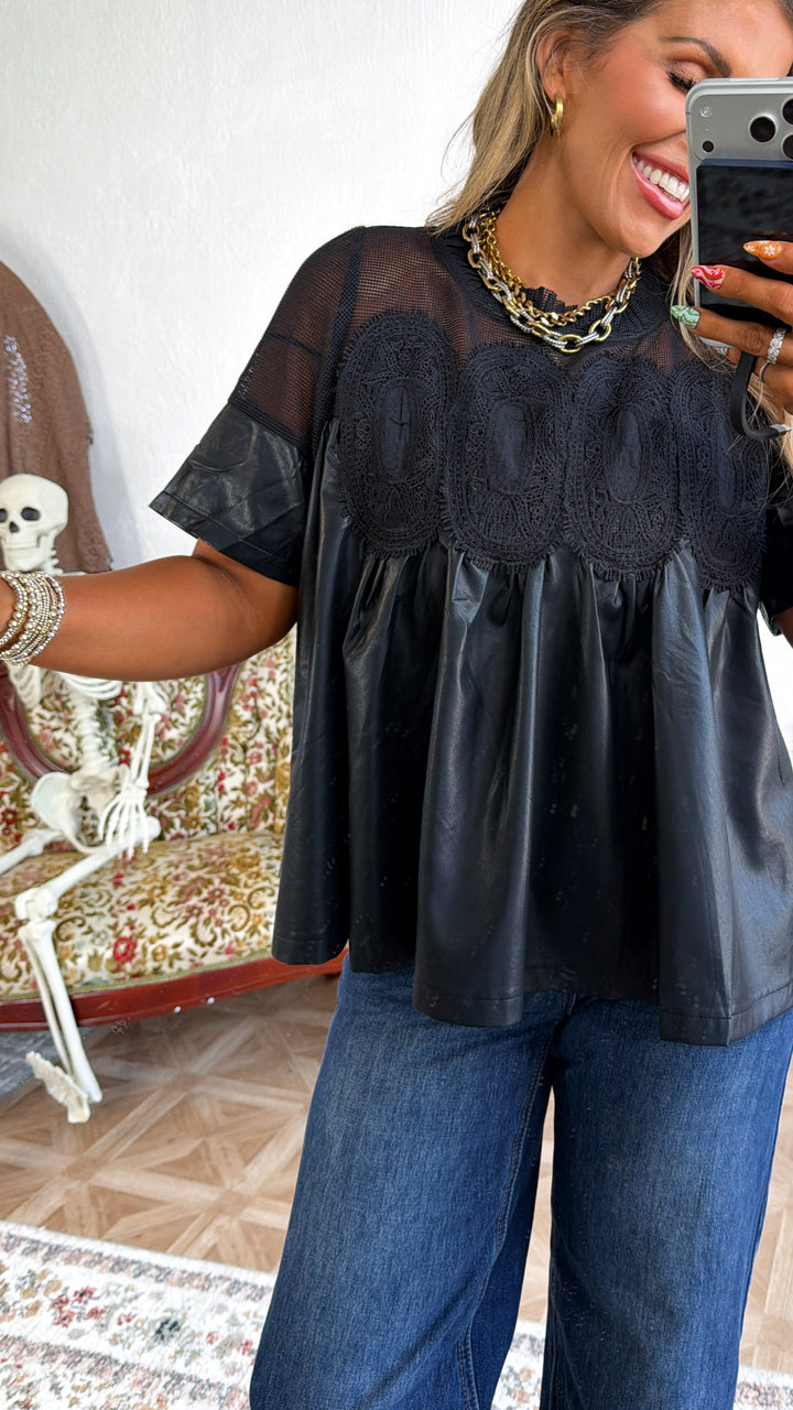 Simply Chic Leather Blouse, Black