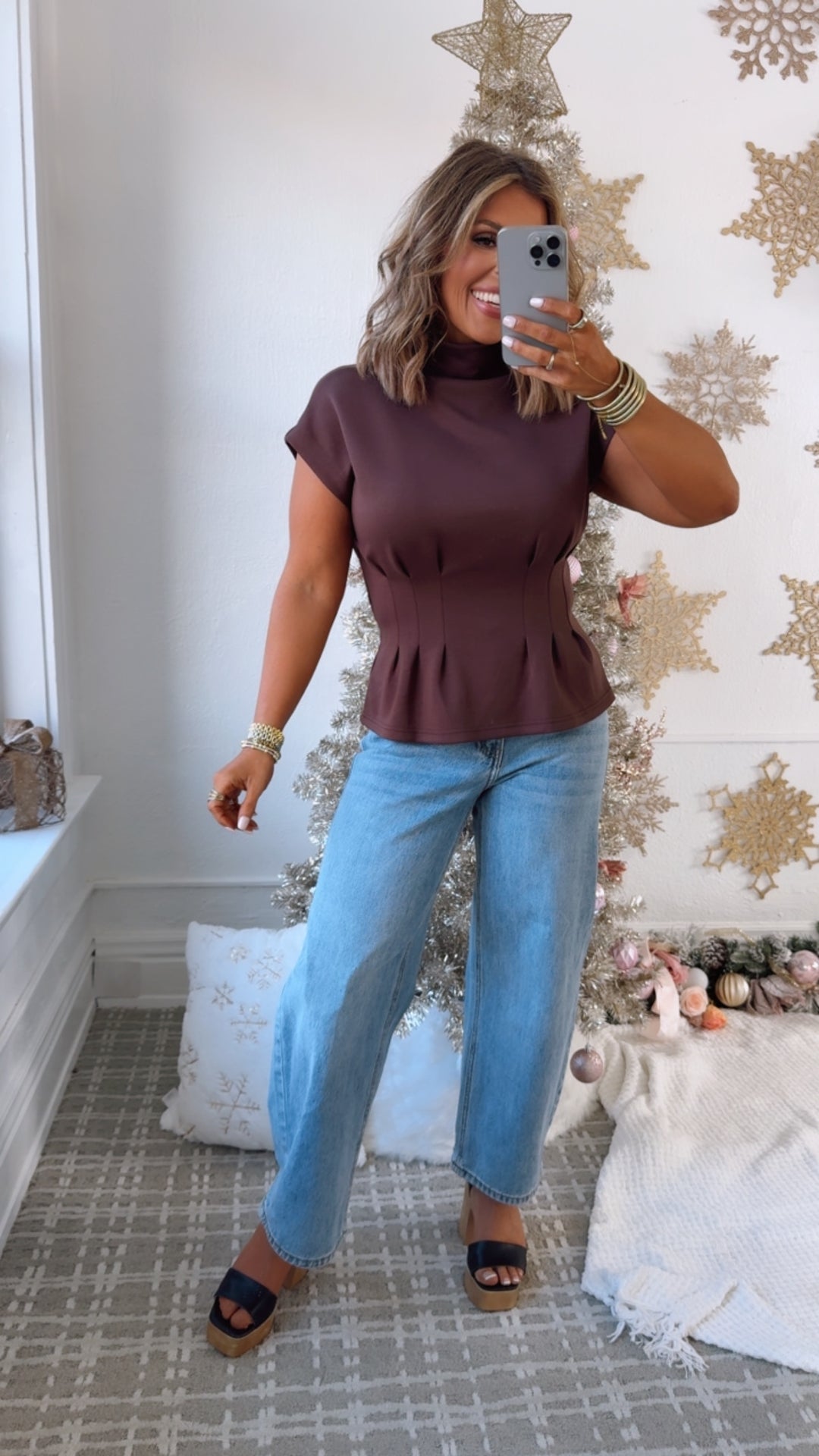 Clara Basic Mock Neck Top, Brown