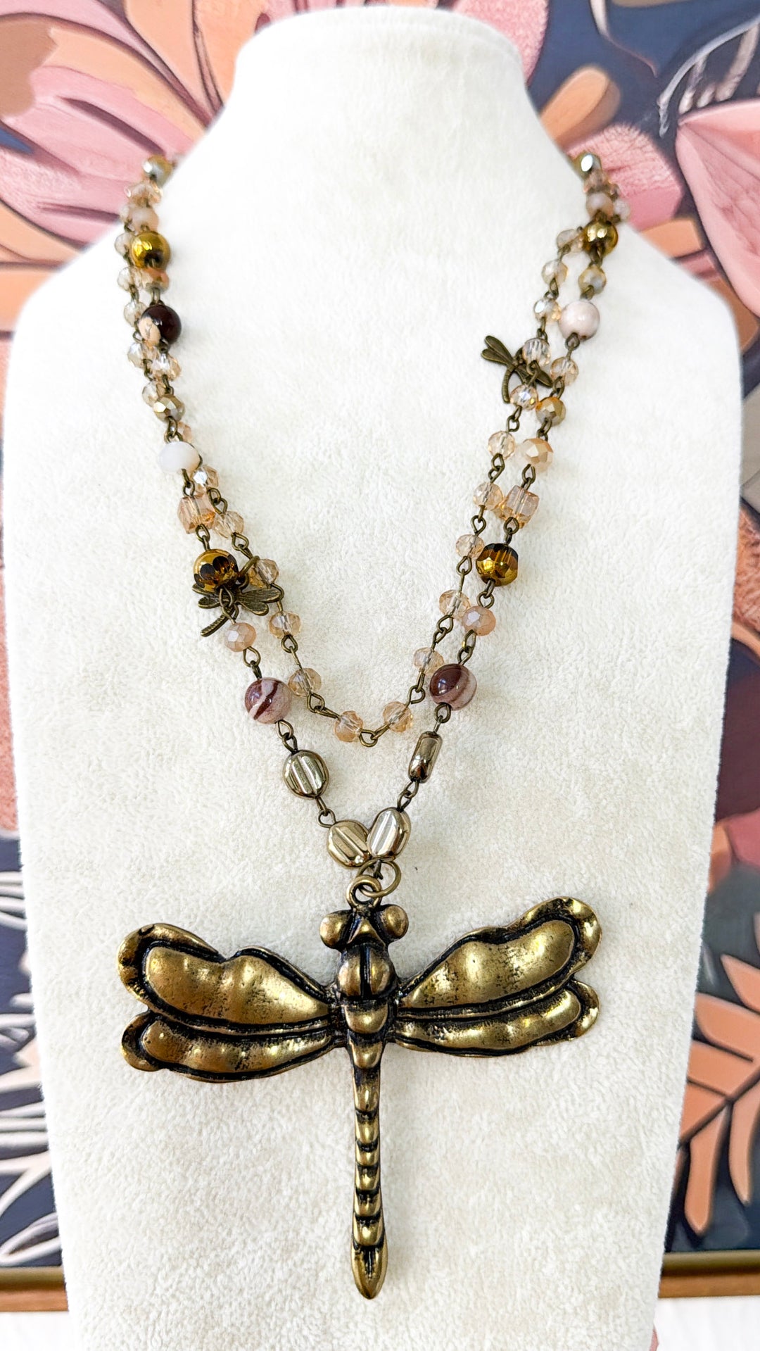 Whispering Bronze Dragonfly Layered Necklace