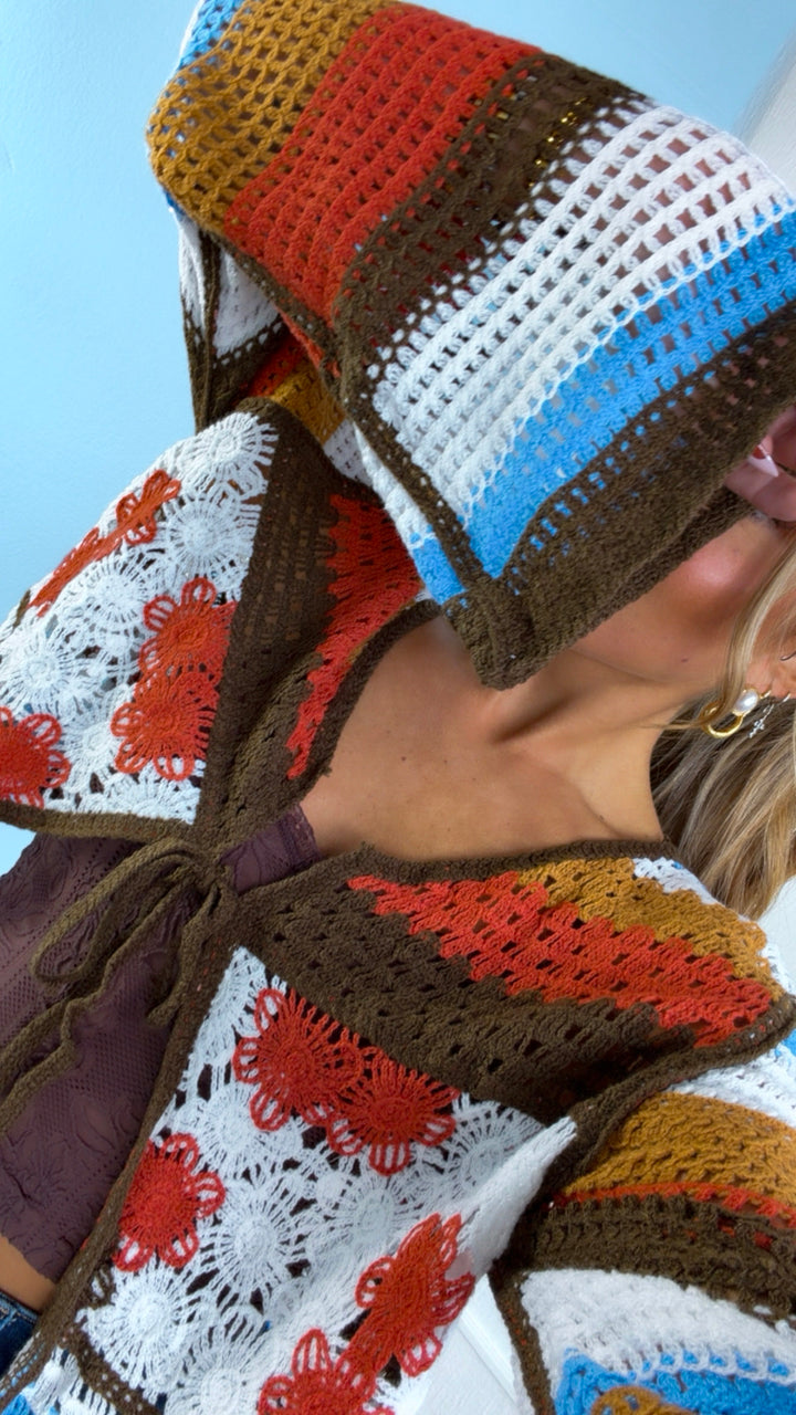 Ocean Stitch Knit Cardigan, Orange Multi