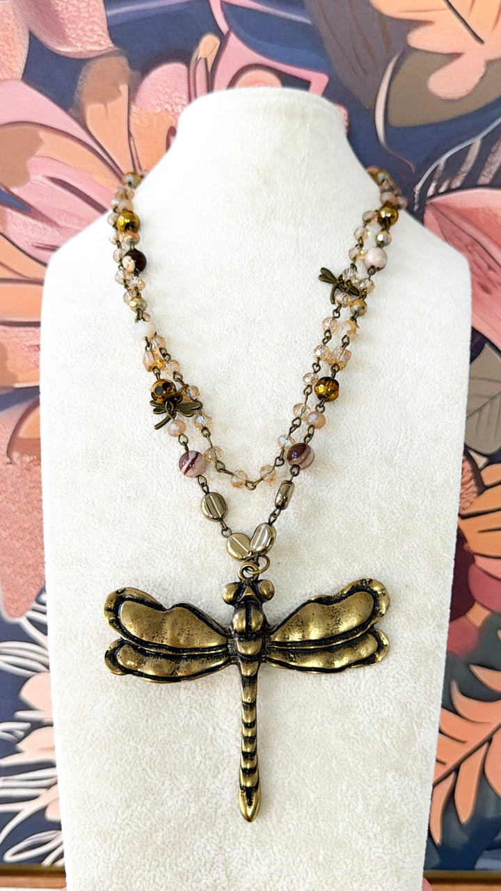 Whispering Bronze Dragonfly Layered Necklace