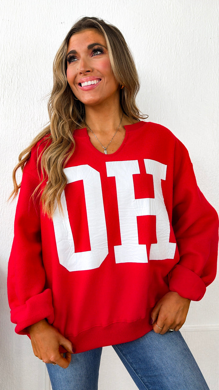 Reversible Split Crewneck, Red/White