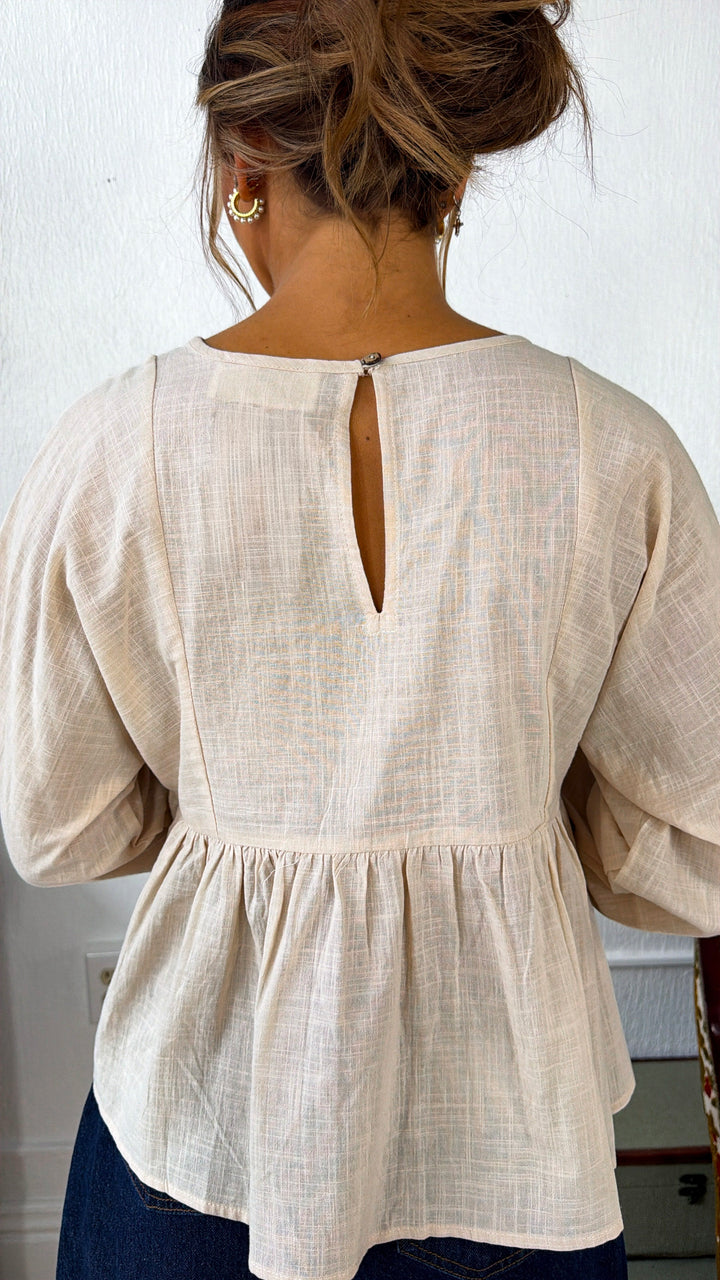 Genevieve Embroidered Blouse, Oatmeal