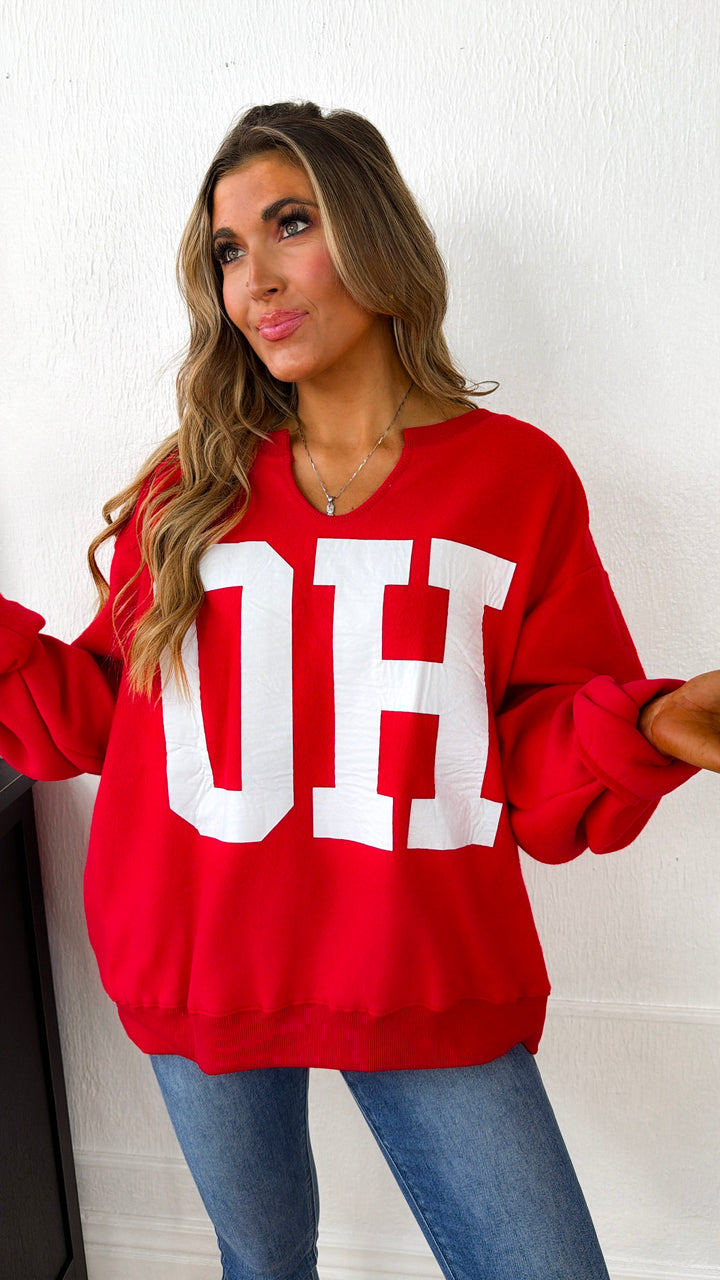 Reversible Split Crewneck, Red/White