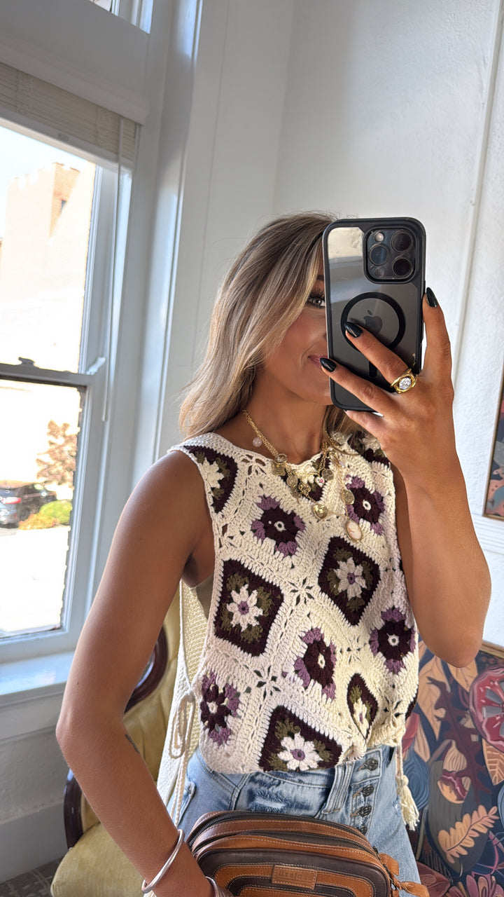 June Crochet Sweater Vest, Ecru
