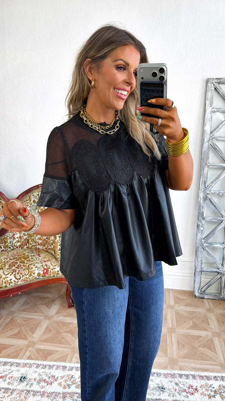 Simply Chic Leather Blouse, Black