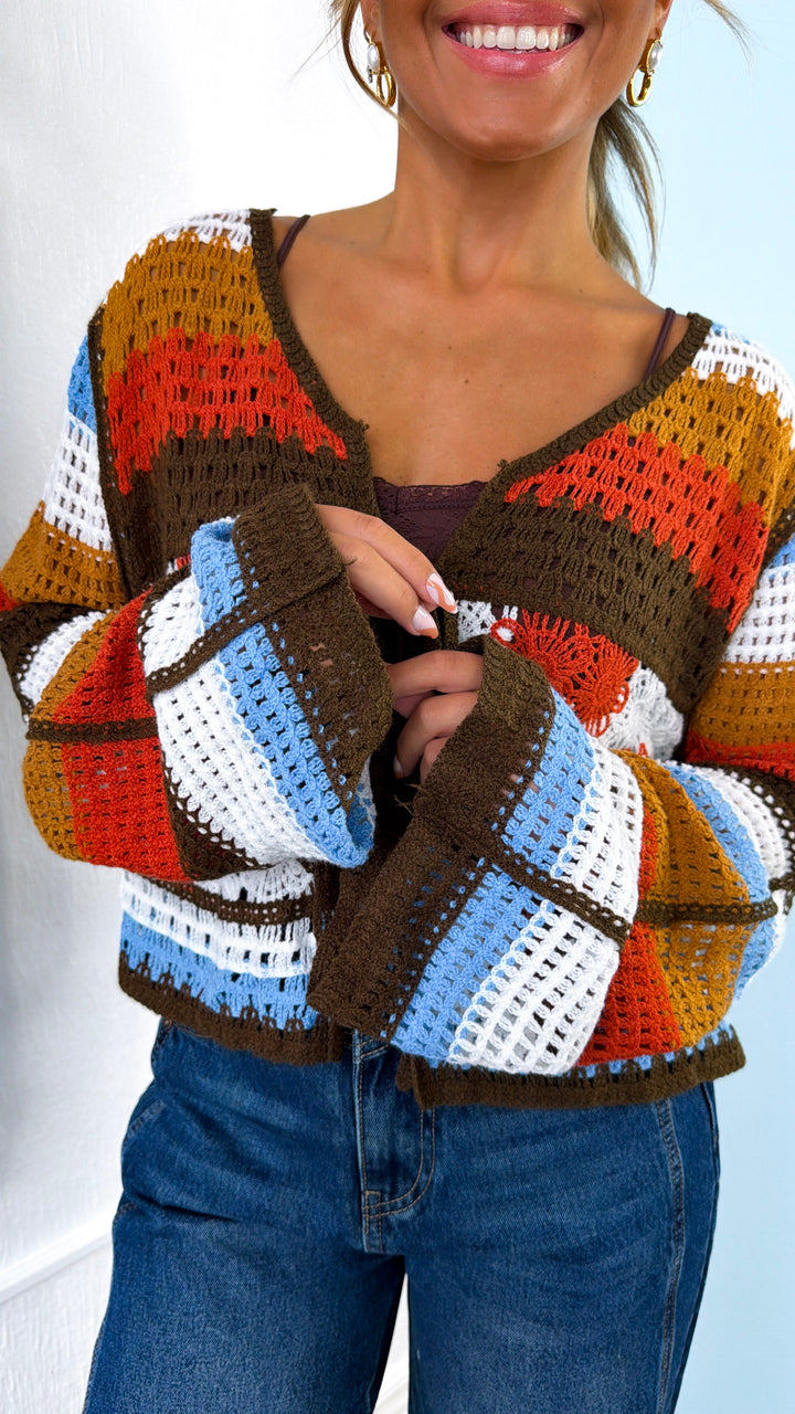 Ocean Stitch Knit Cardigan, Orange Multi