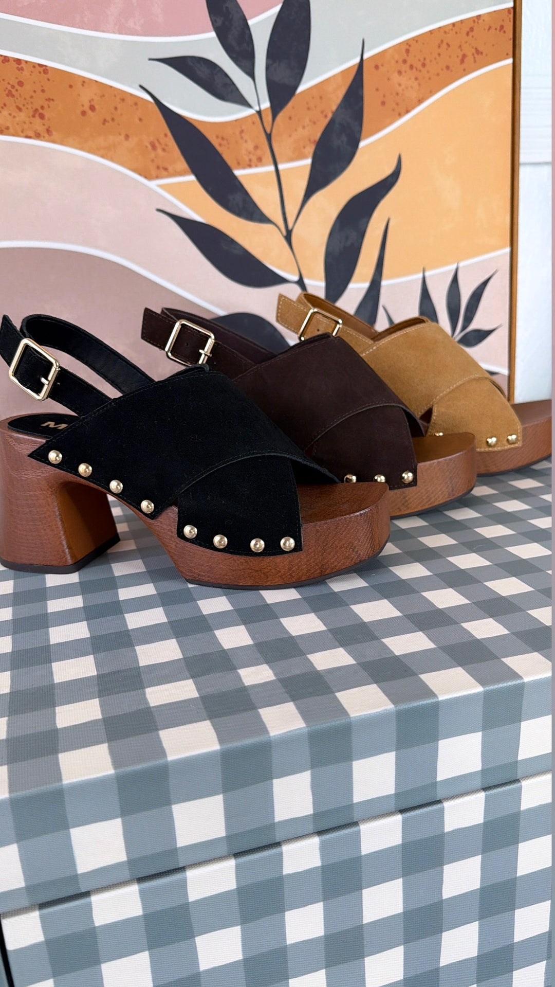 Suede Studded Heel, Black