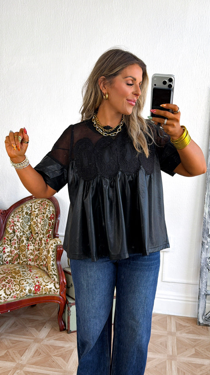 Simply Chic Leather Blouse, Black