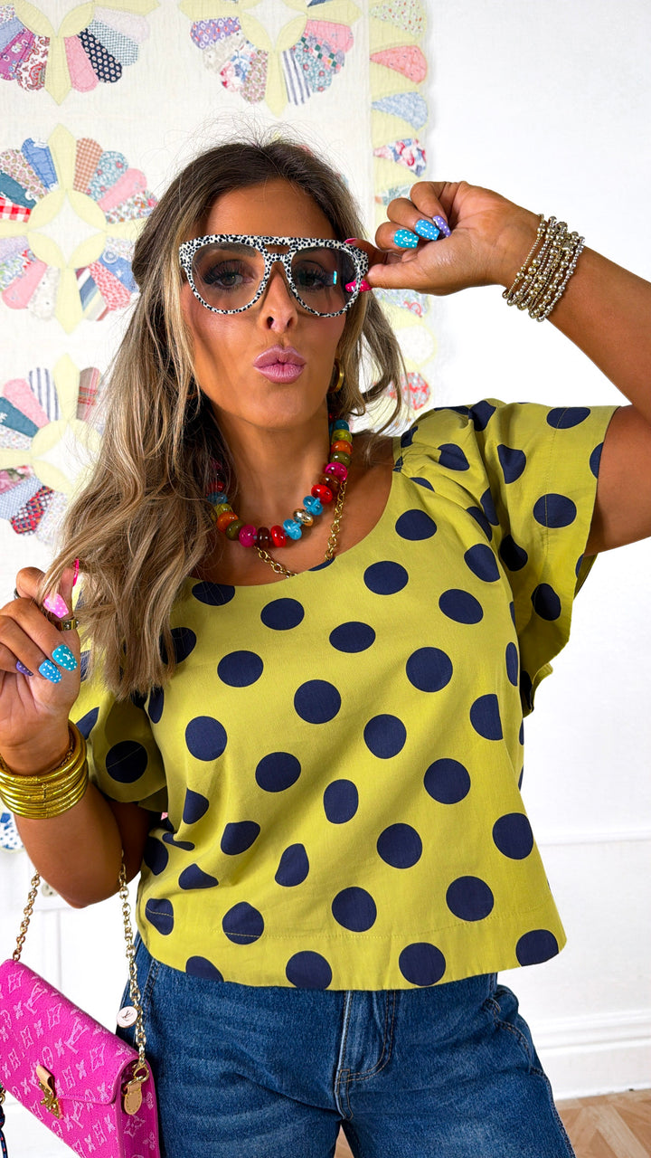 Beaming Sunlight Blouse, Lime/Navy
