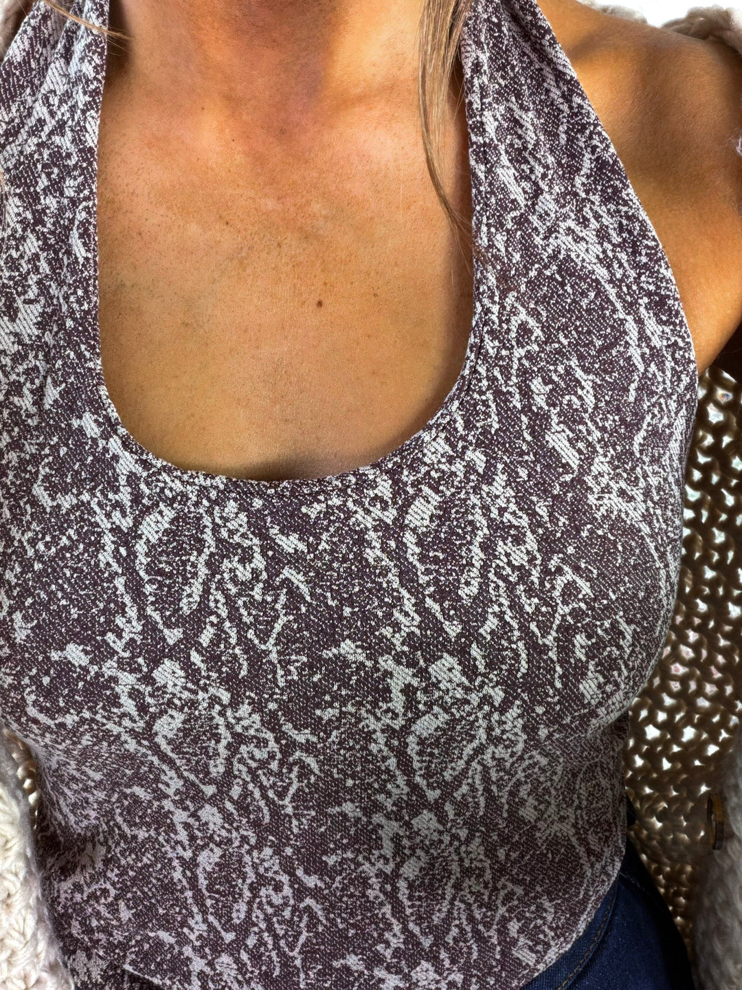 Snake Print Halter Top, French Roast