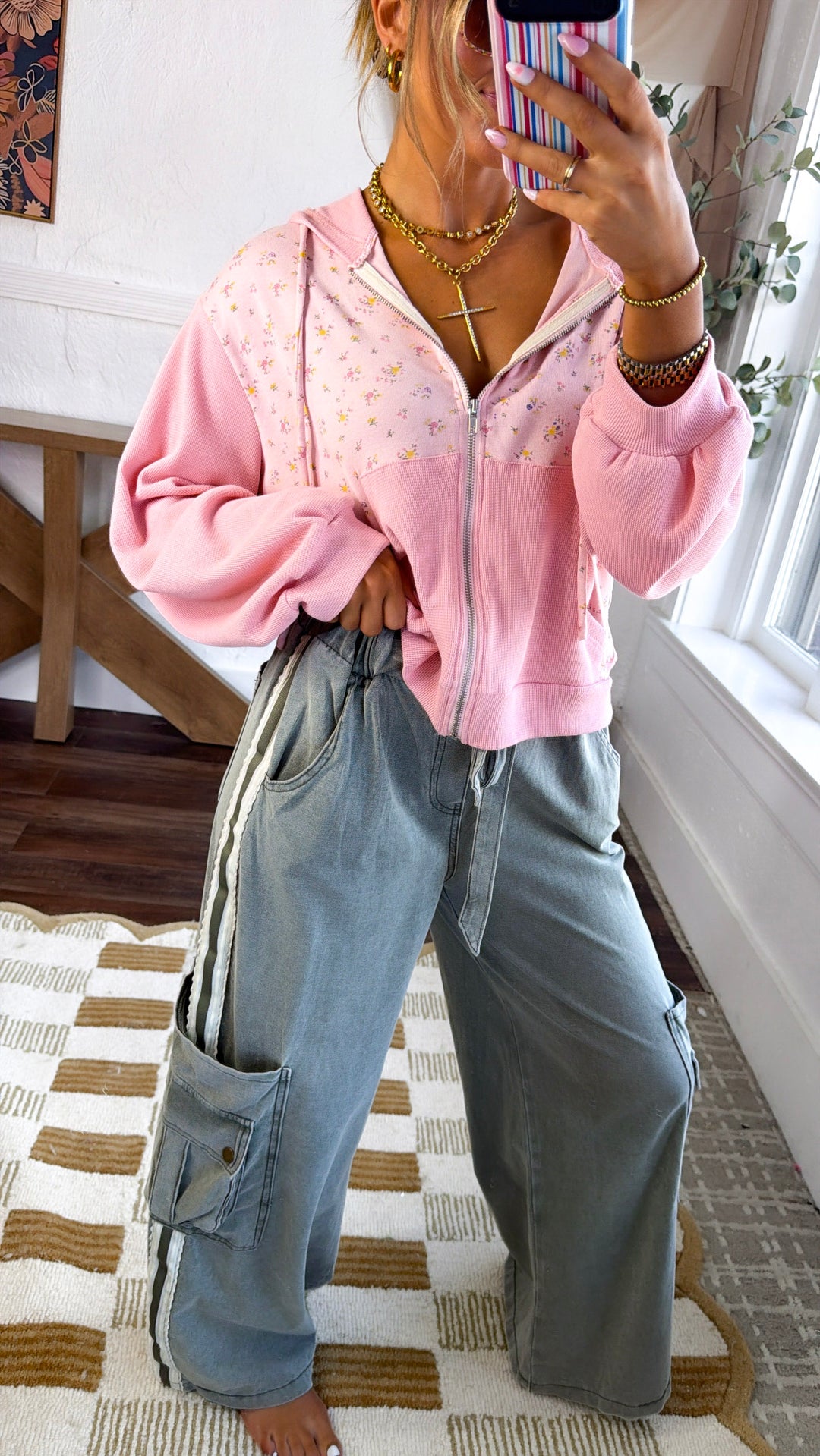 Memory Lane Zip Up, Pink Multi