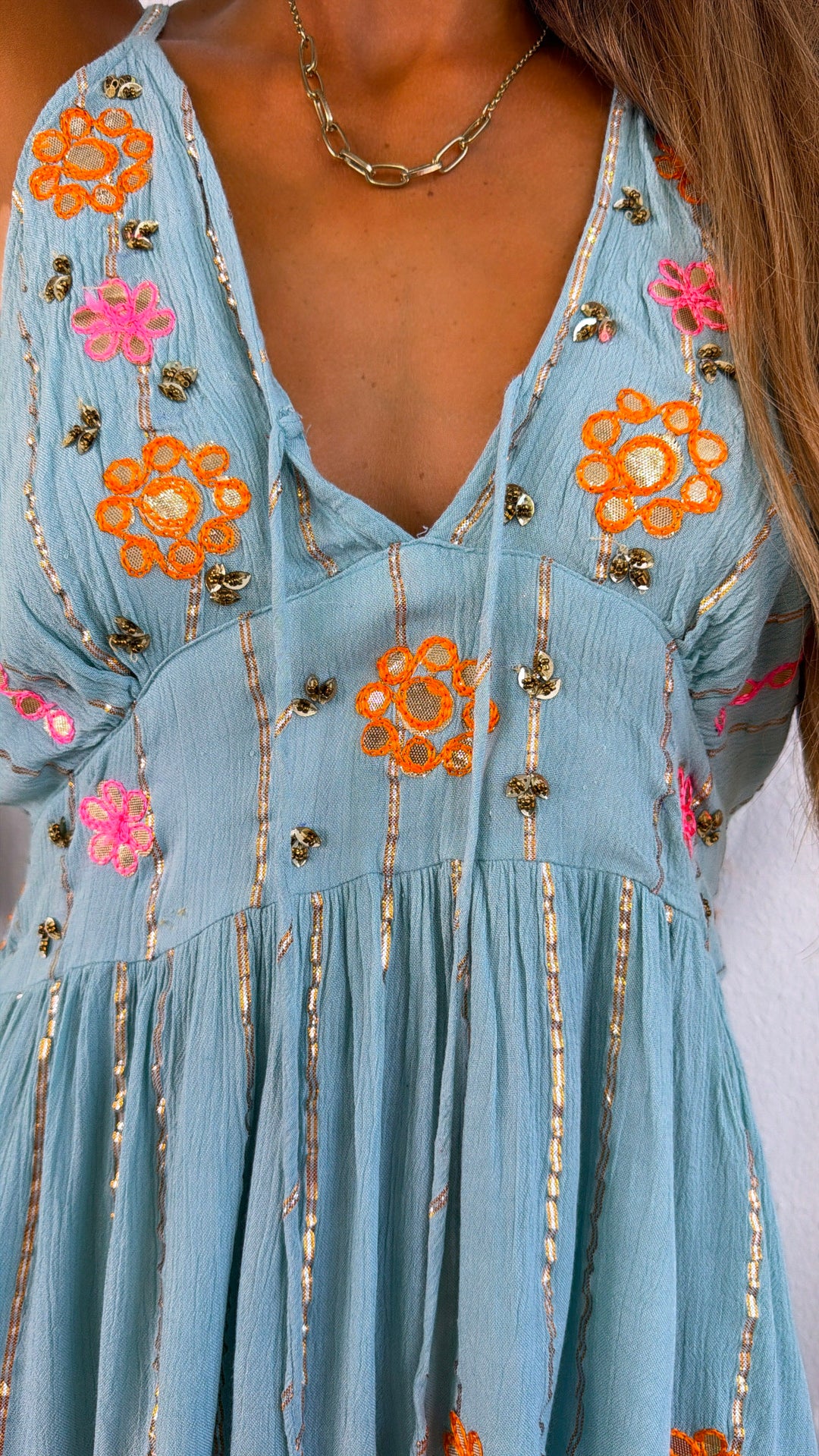 Sola Detailed Mini Dress, Lt. Seafoam
