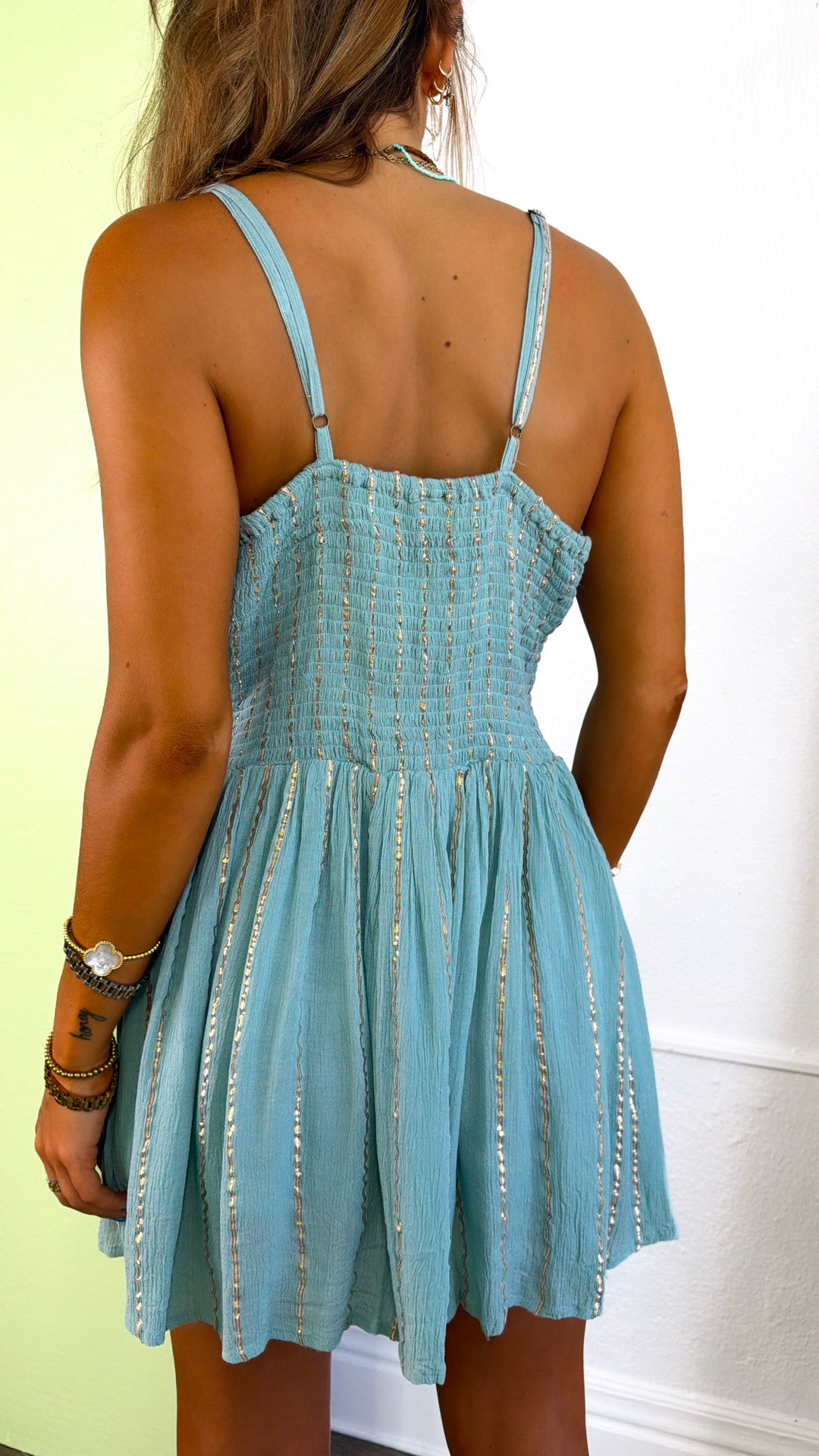 Sola Detailed Mini Dress, Lt. Seafoam