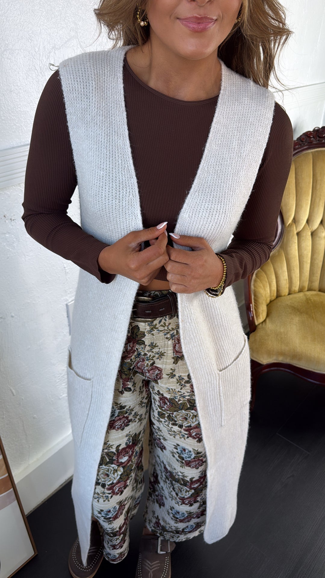 Glacier Drift Knit Duster, Champage